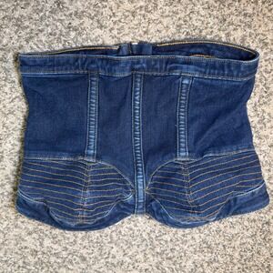 Express Denim Corset Top Dark Wash Blue Strapless Bustier XS Zip Back Stitching